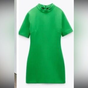 ZARA mock neck size small short sleeve green dress